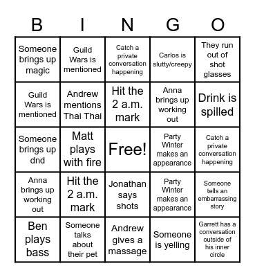 Secret Party Bingo Card
