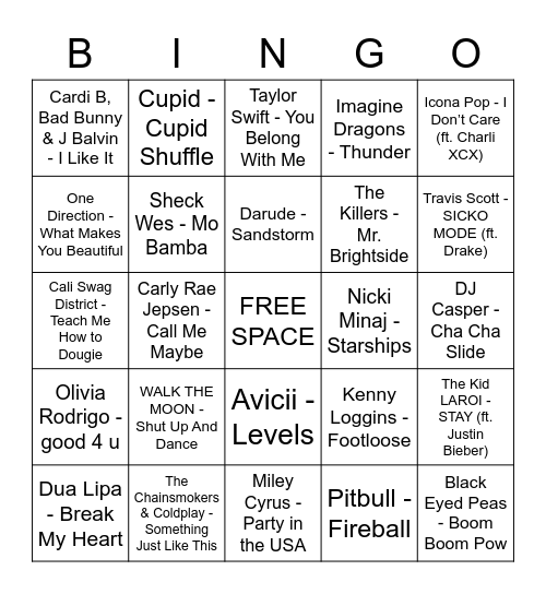 Popular Songs They WILL Play at Homecoming Bingo Card