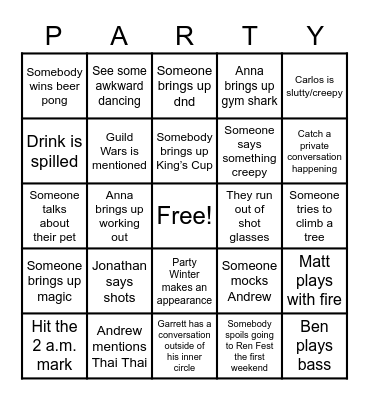 Secret Party Bingo Card