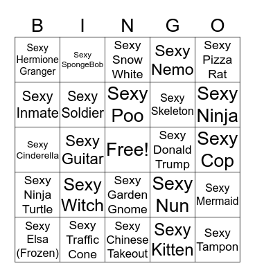 Sexy Halloween Costume Bingo Card