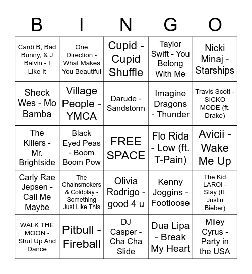 Popular Songs They Will Play At Homecoming Bingo Card