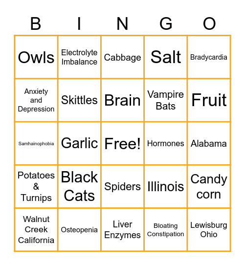 Halloween Health Group Bingo Card