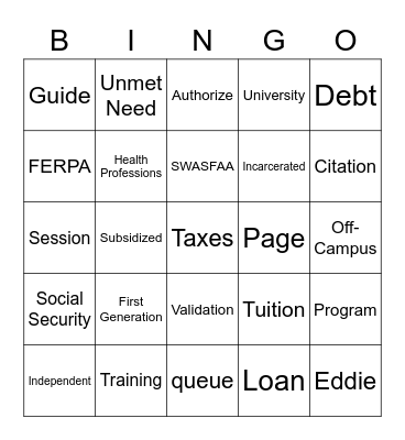 Financial Aid Bingo Card