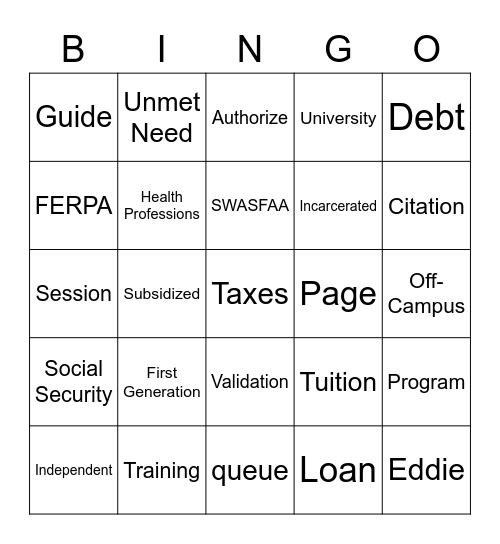 Financial Aid Bingo Card