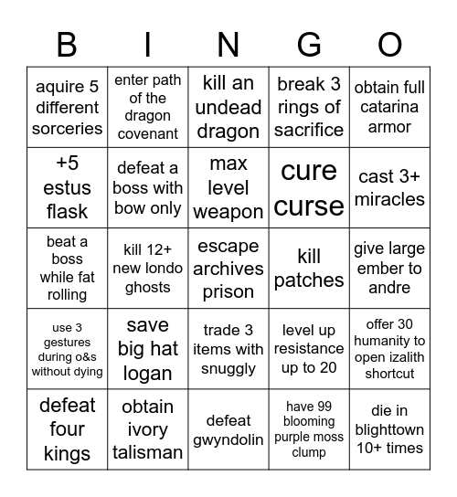 Dark Souls Race Bingo Card