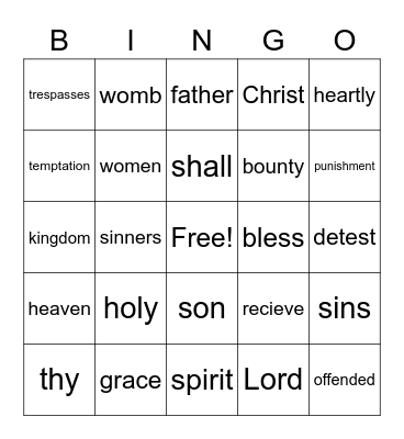 Prayer Bingo Card