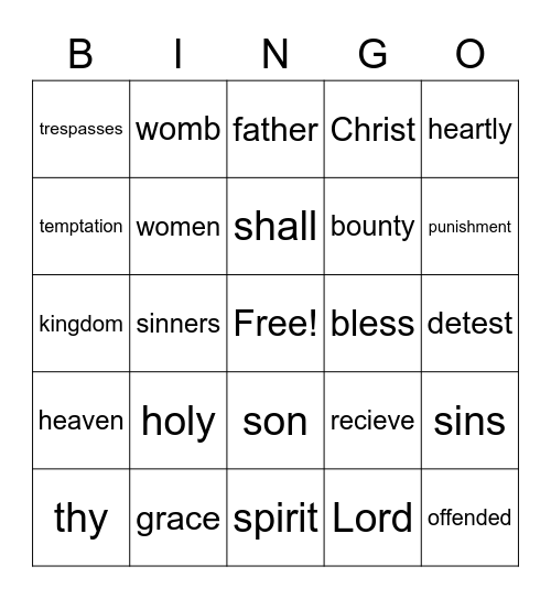 Prayer Bingo Card