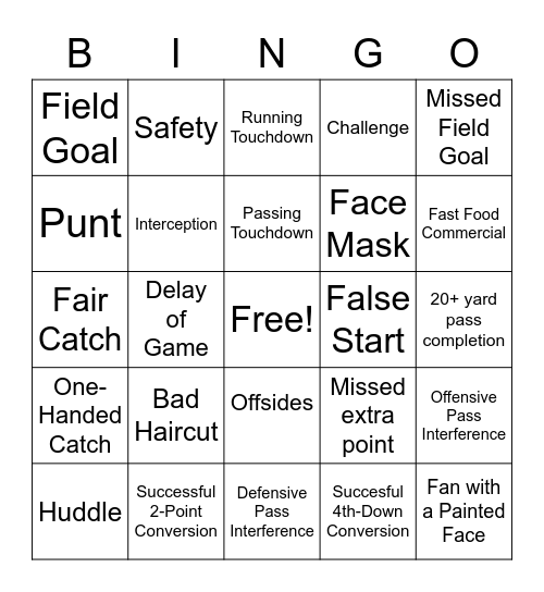 Must Occur in the Game You're Watching Bingo Card