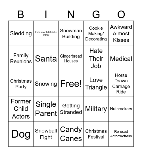 Hallmark Christmas Movie Bingo Card