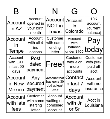 Conns Bingo Card