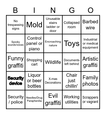 Abandoned Buildings Bingo Card