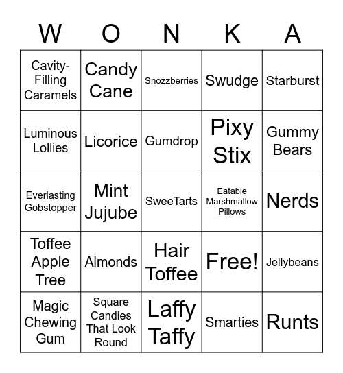 Wonka Bingo Card