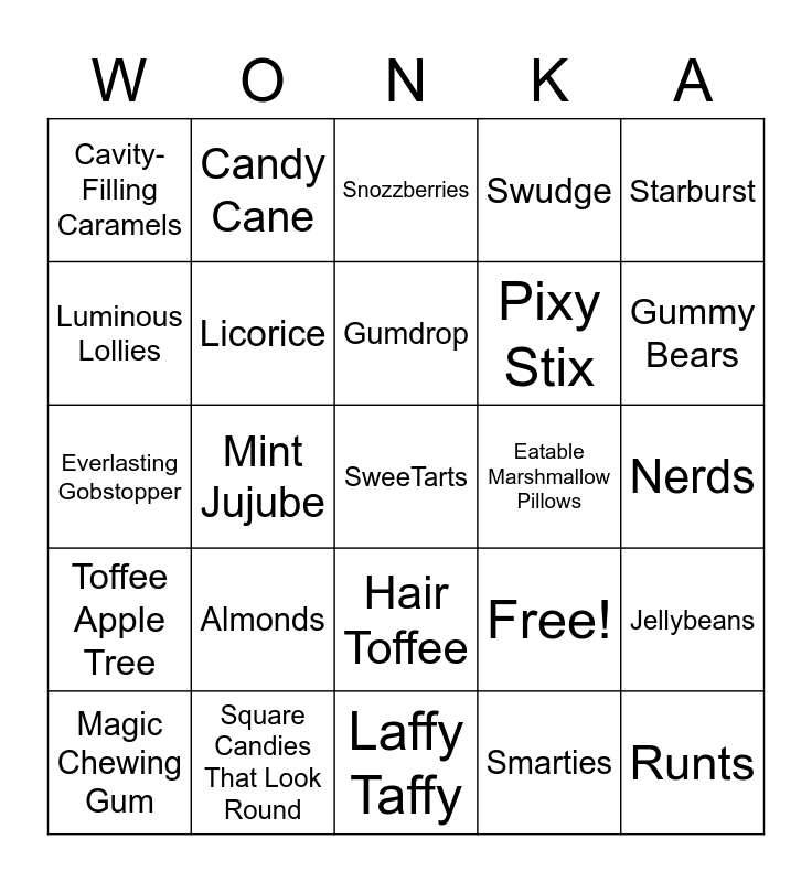 Wonka Bingo Card