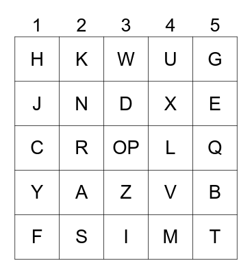 Letters Bingo Card