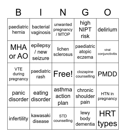 Lisa's OSCE bingo Card