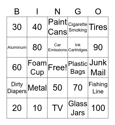 Save the Earth Bingo Card