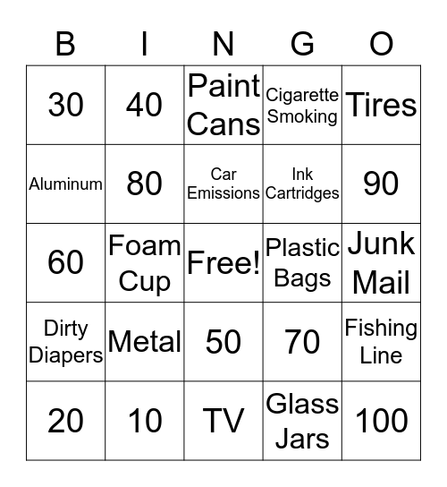 Save the Earth Bingo Card