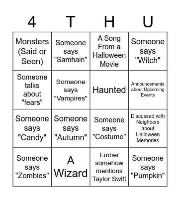 Fourth Universalist Halloween Bingo Card