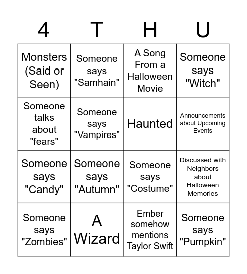 Fourth Universalist Halloween Bingo Card