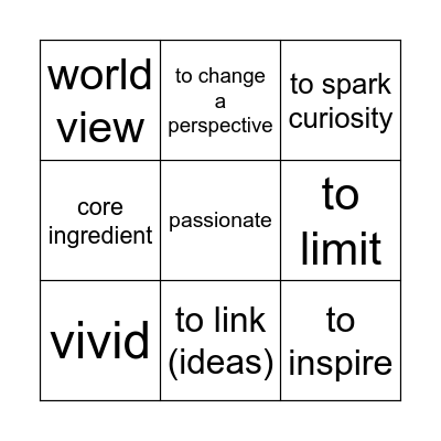 Vocabulary Bingo Card