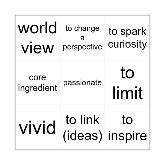 Vocabulary Bingo Card