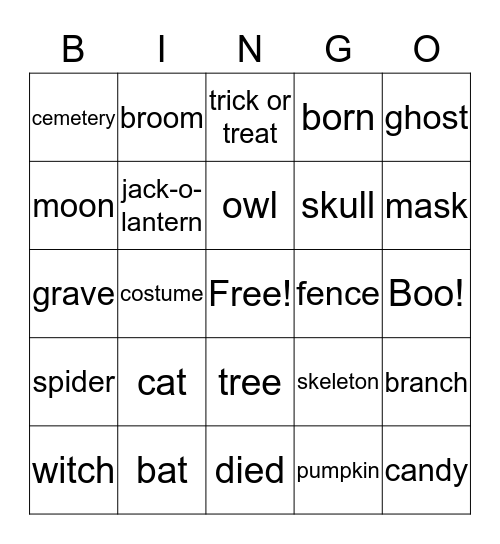 Halloween Bingo! Bingo Card