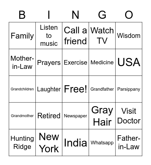 Wellness Club Bingo Card