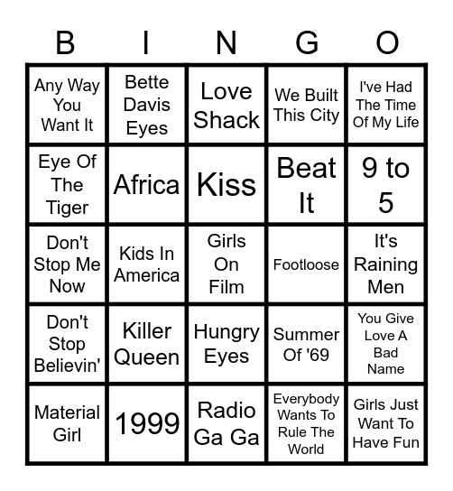 80's BINGO Card