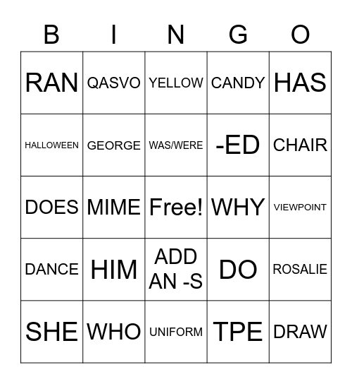 Halloween Bingo Card