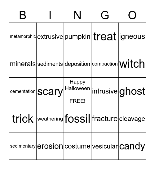 Earth Science Halloween Bingo Card