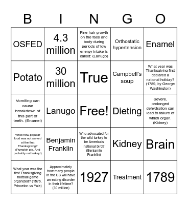 Health Group ~ Thanksgiving edition Bingo Card