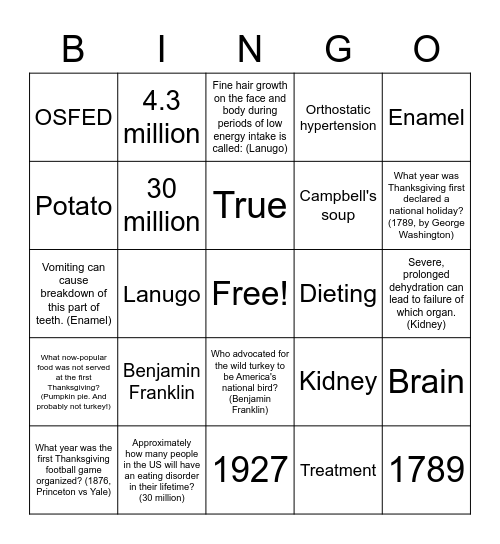 Health Group ~ Thanksgiving edition Bingo Card