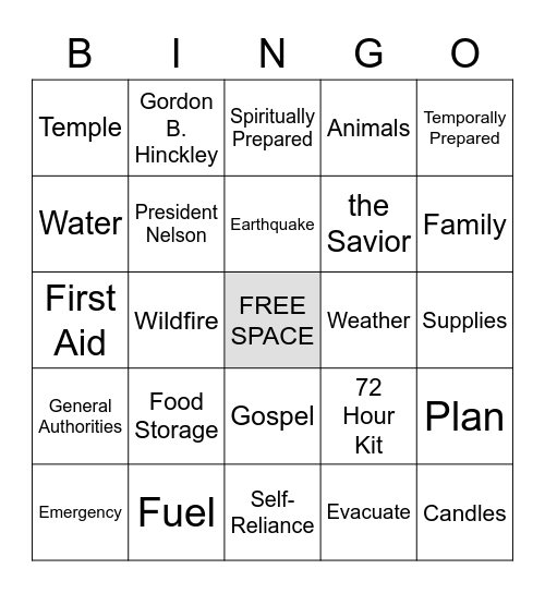 COMBINED SUNDAY SCHOOL BINGO Card