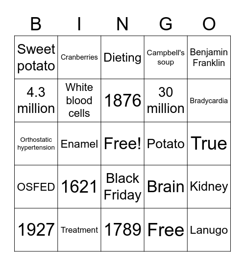 Health Group ~ Thanksgiving edition Bingo Card