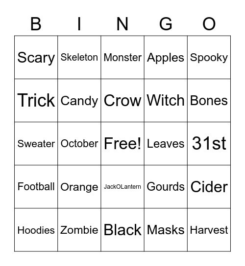 Happy Halloween Bingo Card