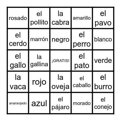 🐶🐱Animales y colores🎨 Bingo Card