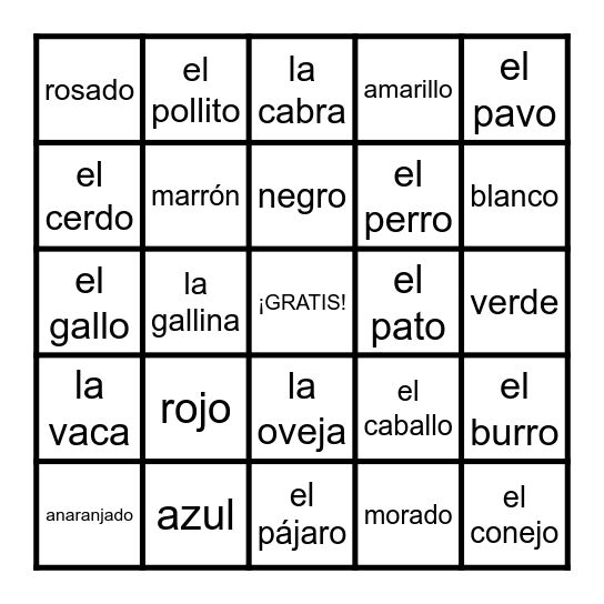 🐶🐱Animales y colores🎨 Bingo Card
