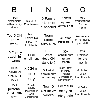 Enrollment Bingo Card