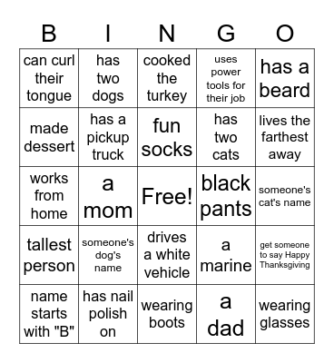 Thanksgiving Bingo Card