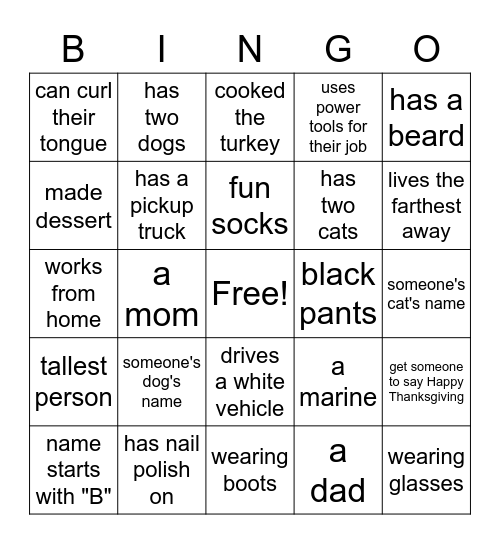 Thanksgiving Bingo Card