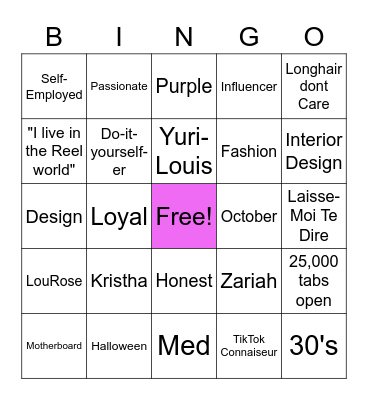 Moumi's Bday Bingo Card