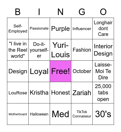 Moumi's Bday Bingo Card