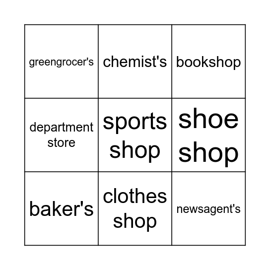 🤔 Guess the shop 🧠 Bingo Card