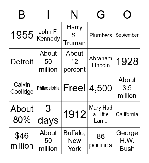 Thanksgiving Trivia - Dignity Memorial Bingo Card