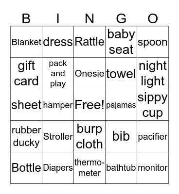 Baby Shower Bingo Card