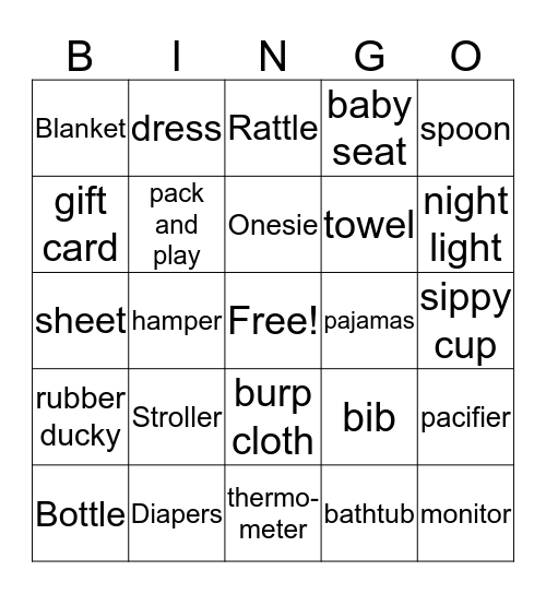Baby Shower Bingo Card