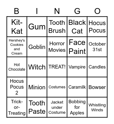 HALLOWEEN (No Pics) Bingo Card