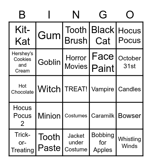 HALLOWEEN (No Pics) Bingo Card