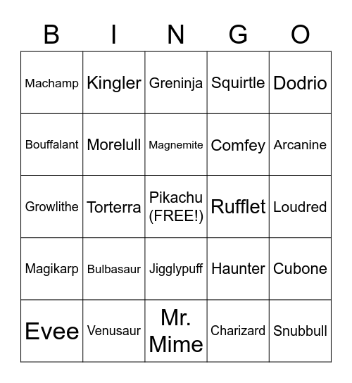 Detective Pikachu - Pokemon Bingo Card