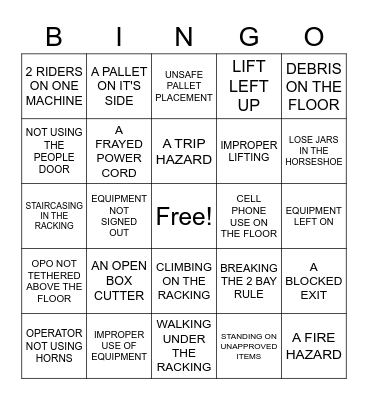 SAFETY BINGO Card